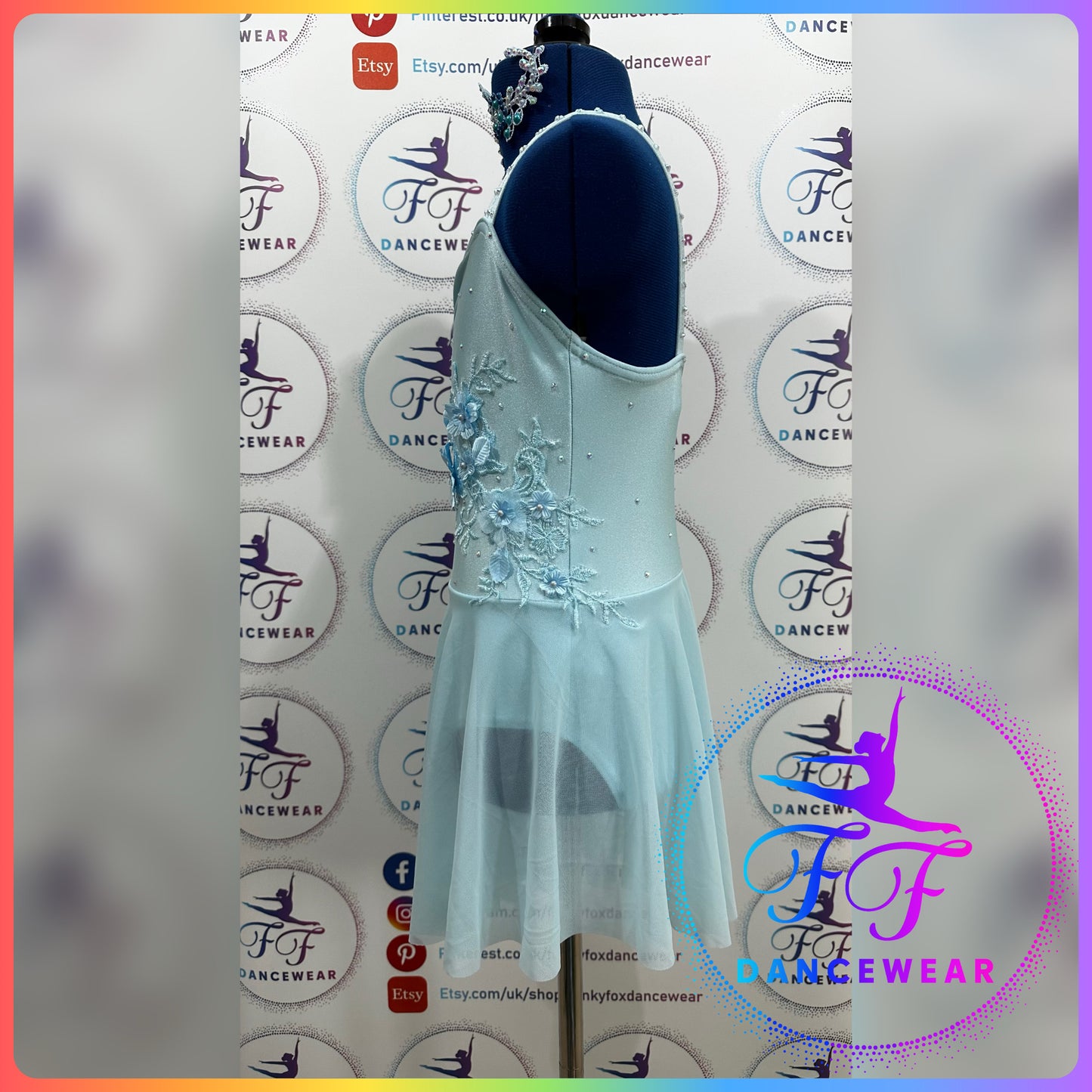 BESPOKE Aqua Blue Wide Strap Leotard Lyrical / Contemporary Dance Costume (Size 1 7/8 yrs)
