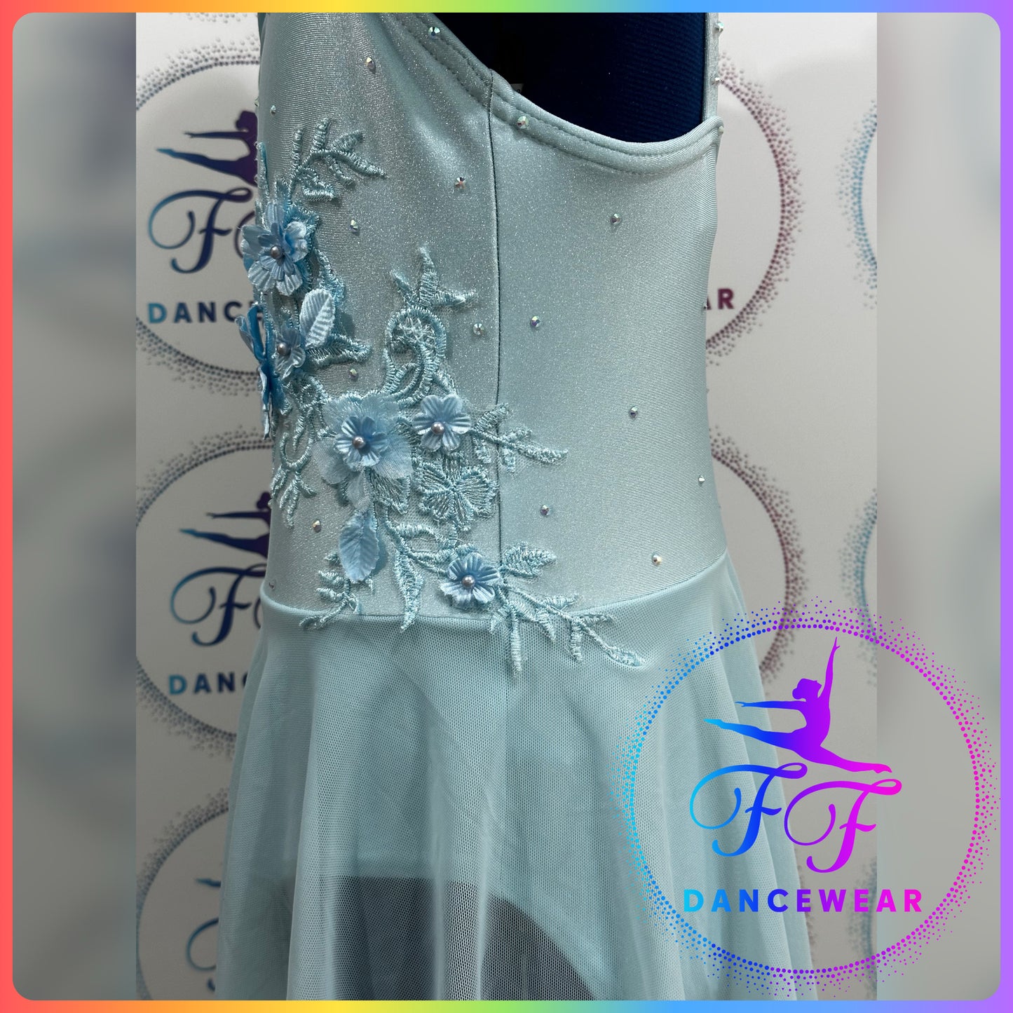 BESPOKE Aqua Blue Wide Strap Leotard Lyrical / Contemporary Dance Costume (Size 1 7/8 yrs)