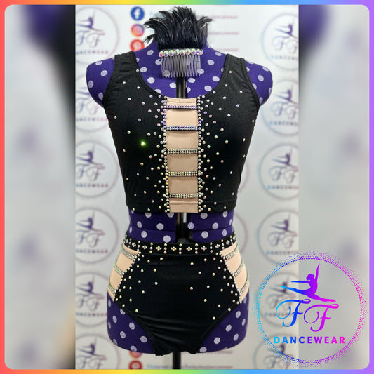 BESPOKE Black & Nude Stoned Modern / Tap / Jazz / Acro Dance Costume (Adult Small)