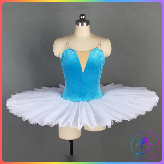 Turquoise Velvet & White Stretch Pancake Ballet Tutu