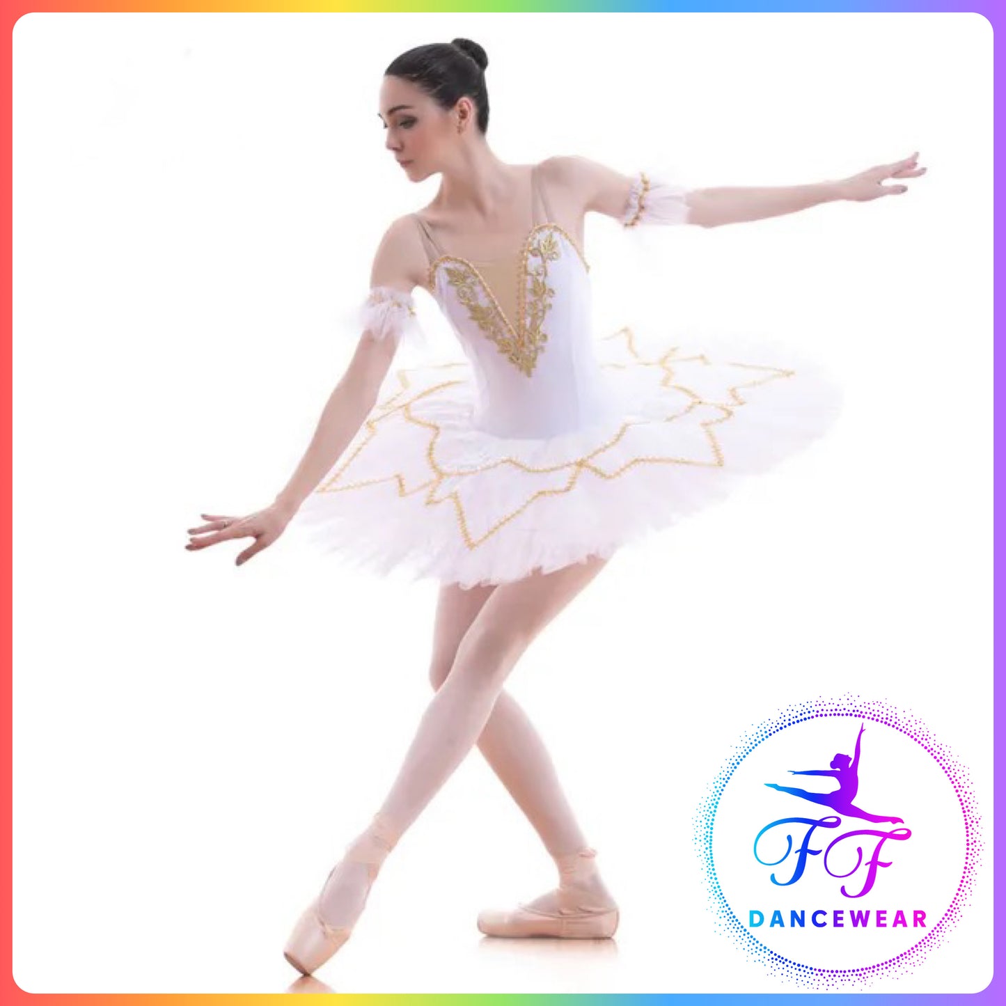 White Classical Gold Trim Professional Ballet Pancake Tutu (Child & Adult Sizes)