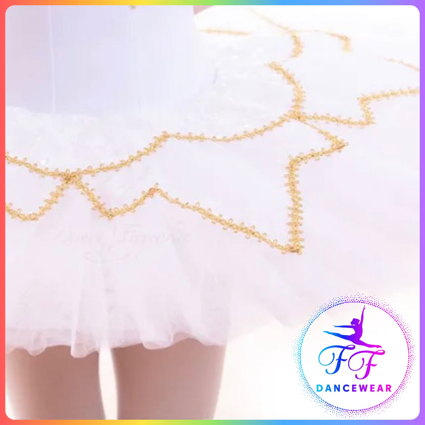 White Classical Gold Trim Professional Ballet Pancake Tutu (Child & Adult Sizes)