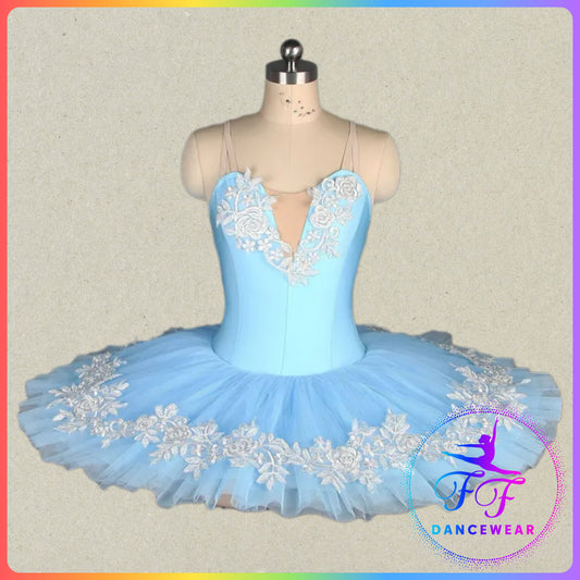 Blue Floral Trim Professional Ballet Pancake Tutu (Child & Adult Sizes)