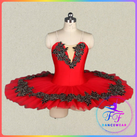 Red Floral Trim Professional Ballet Pancake Tutu (Child & Adult Sizes)