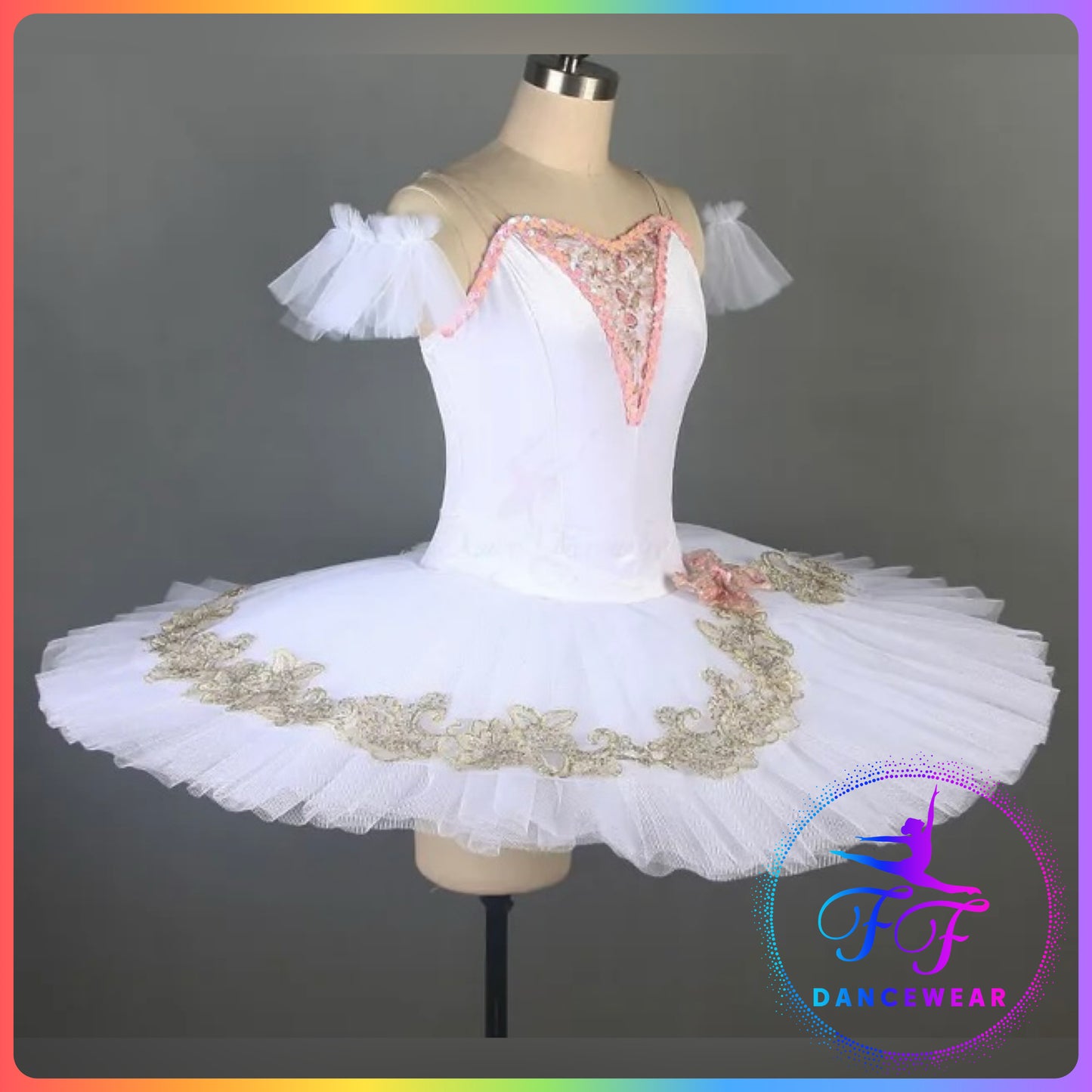 White Velvet Gold Trim Professional Ballet Pancake Tutu (Child & Adult Sizes)