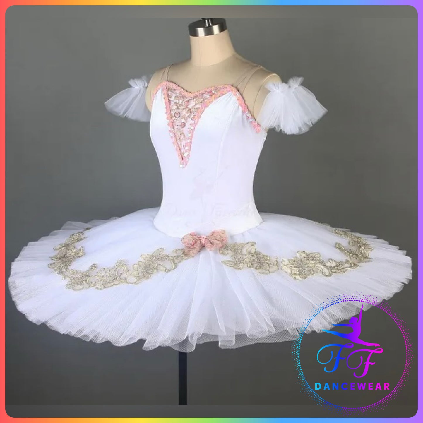 White Velvet Gold Trim Professional Ballet Pancake Tutu (Child & Adult Sizes)