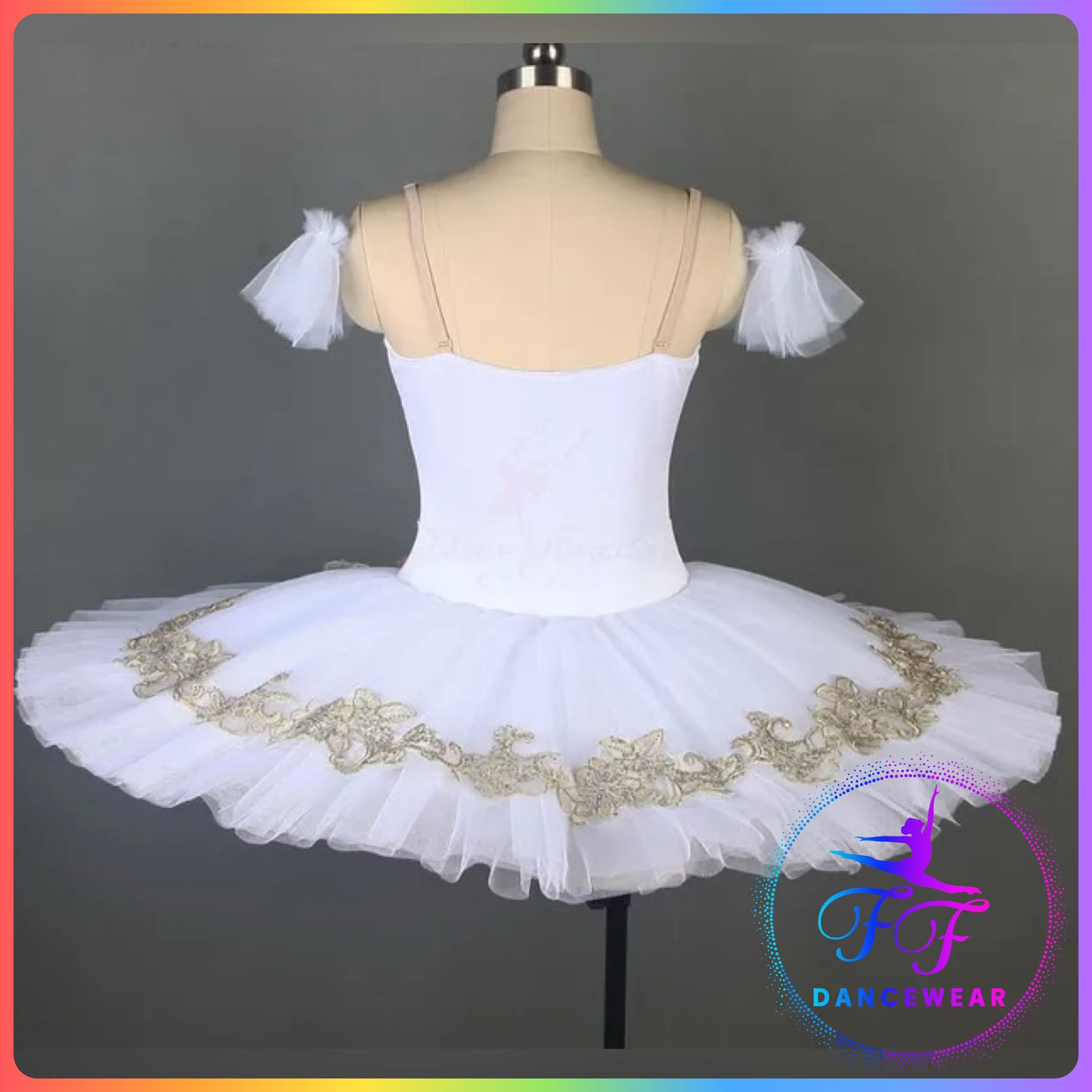 White Velvet Gold Trim Professional Ballet Pancake Tutu (Child & Adult Sizes)