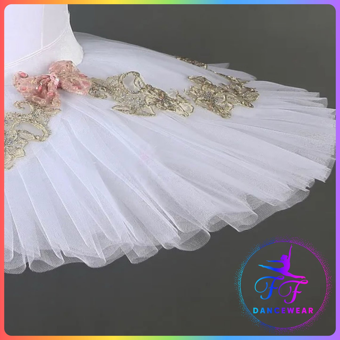 White Velvet Gold Trim Professional Ballet Pancake Tutu (Child & Adult Sizes)