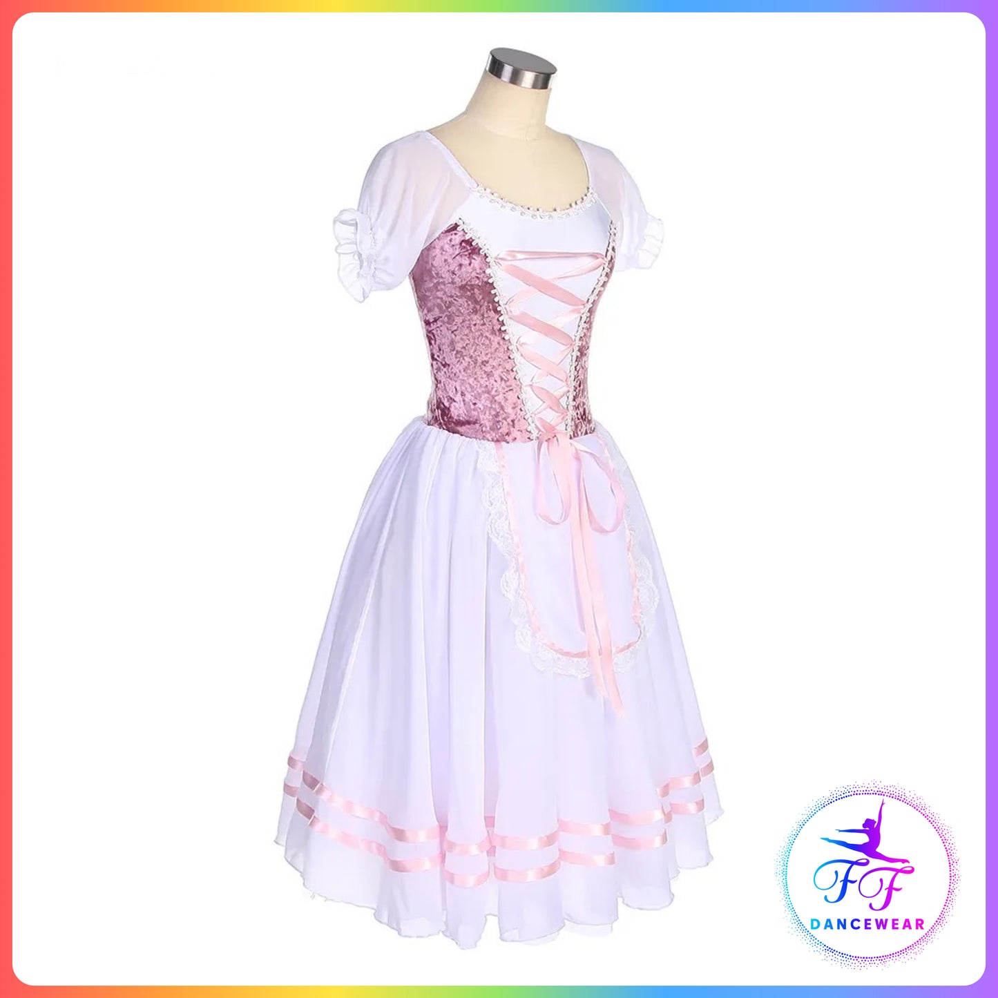 Pink & White Puff Sleeve Ballet Dress (Child & Adult Sizes)