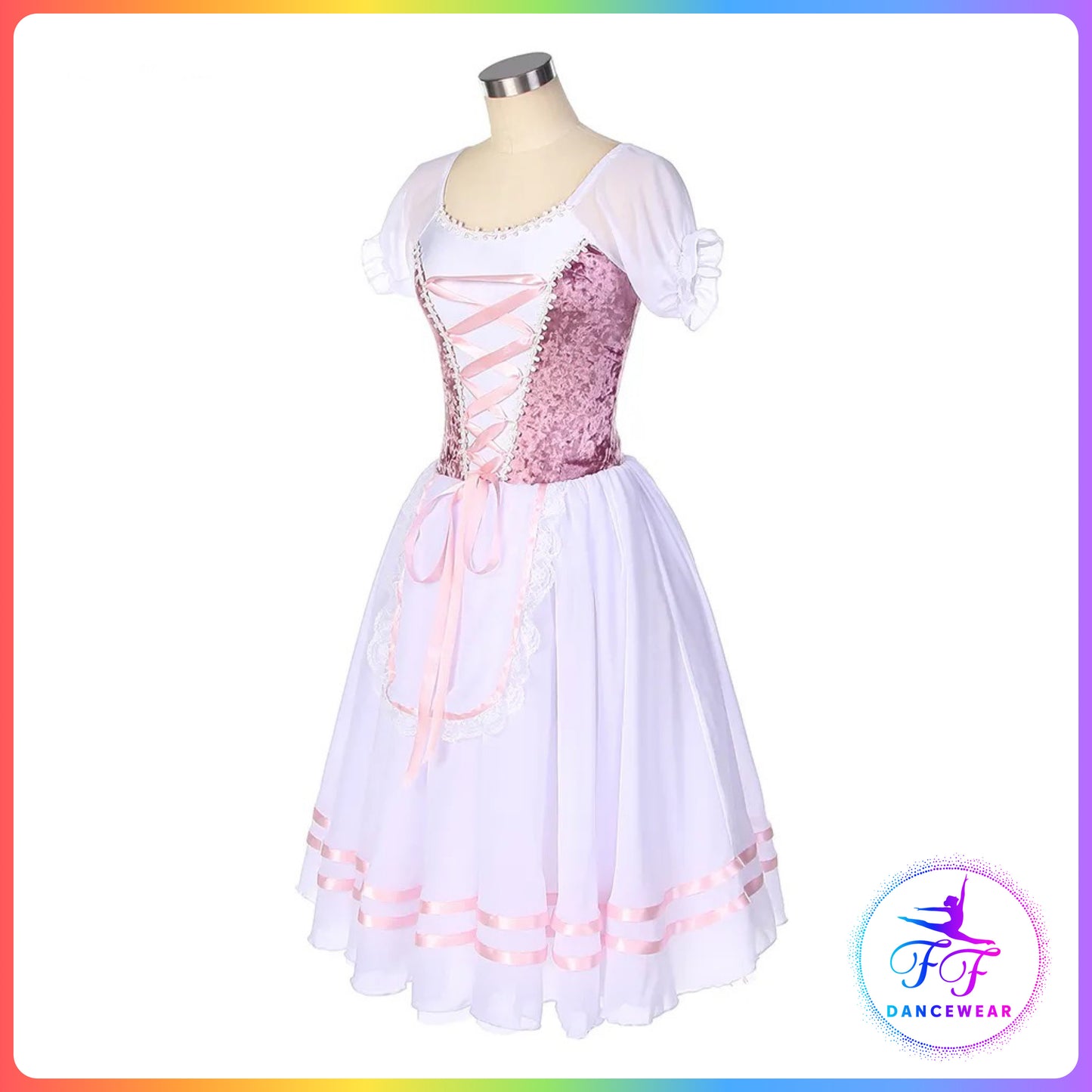 Pink & White Puff Sleeve Ballet Dress (Child & Adult Sizes)