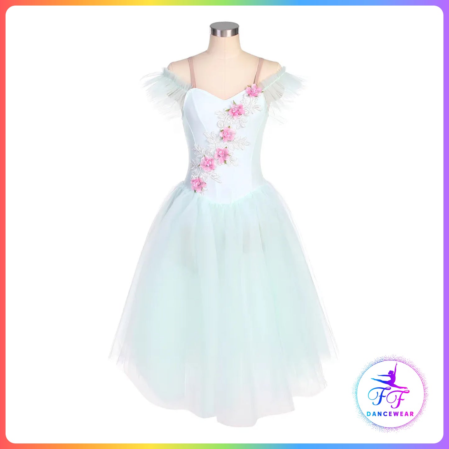 Floral Off the Shoulder Romantic Tutu Green / Pink (Child & Adult Sizes)