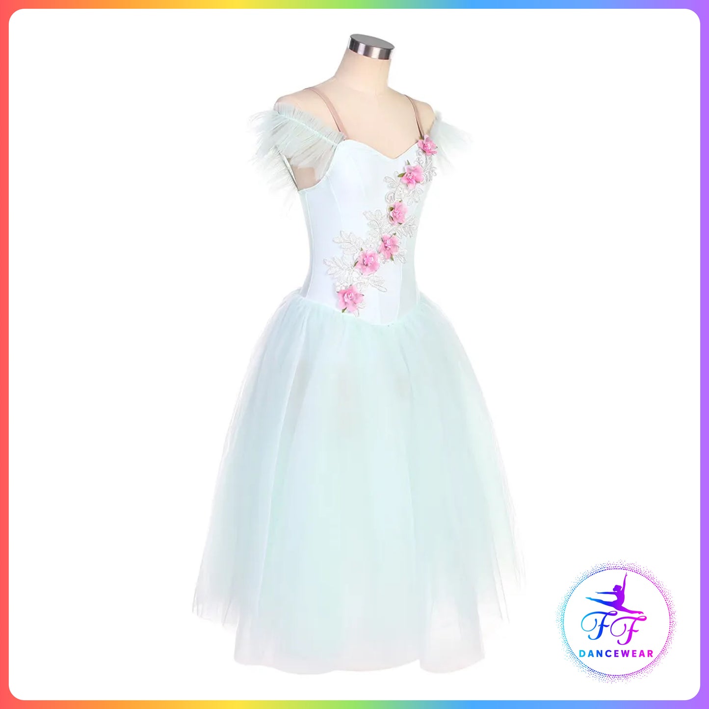 Floral Off the Shoulder Romantic Tutu Green / Pink (Child & Adult Sizes)