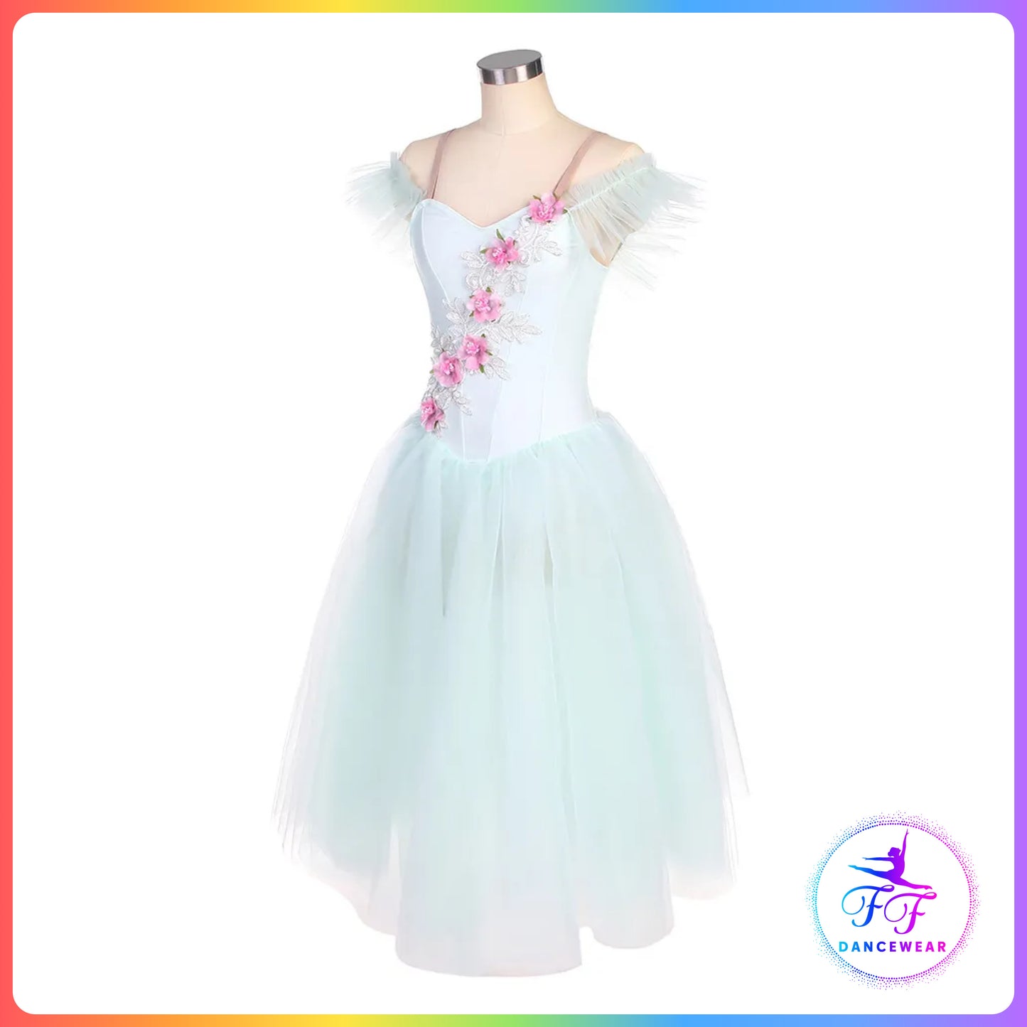 Floral Off the Shoulder Romantic Tutu Green / Pink (Child & Adult Sizes)