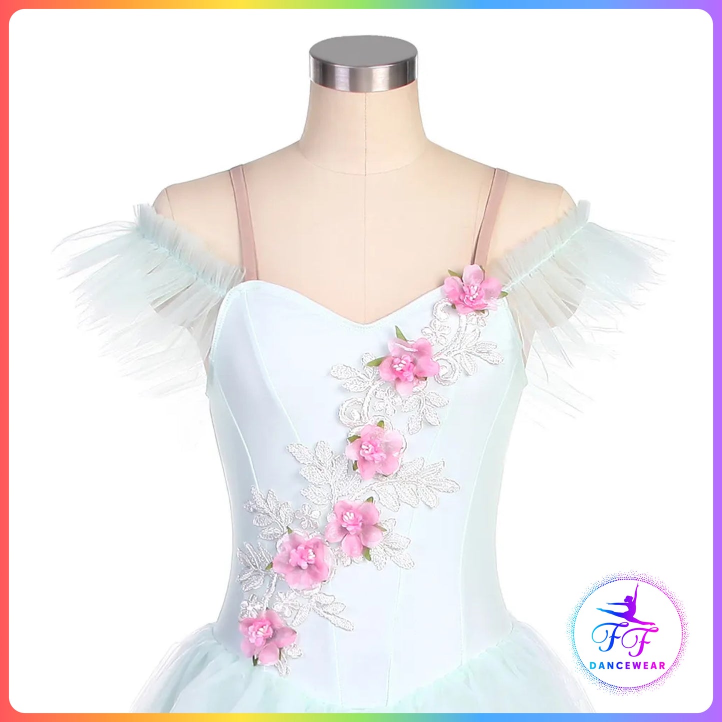 Floral Off the Shoulder Romantic Tutu Green / Pink (Child & Adult Sizes)