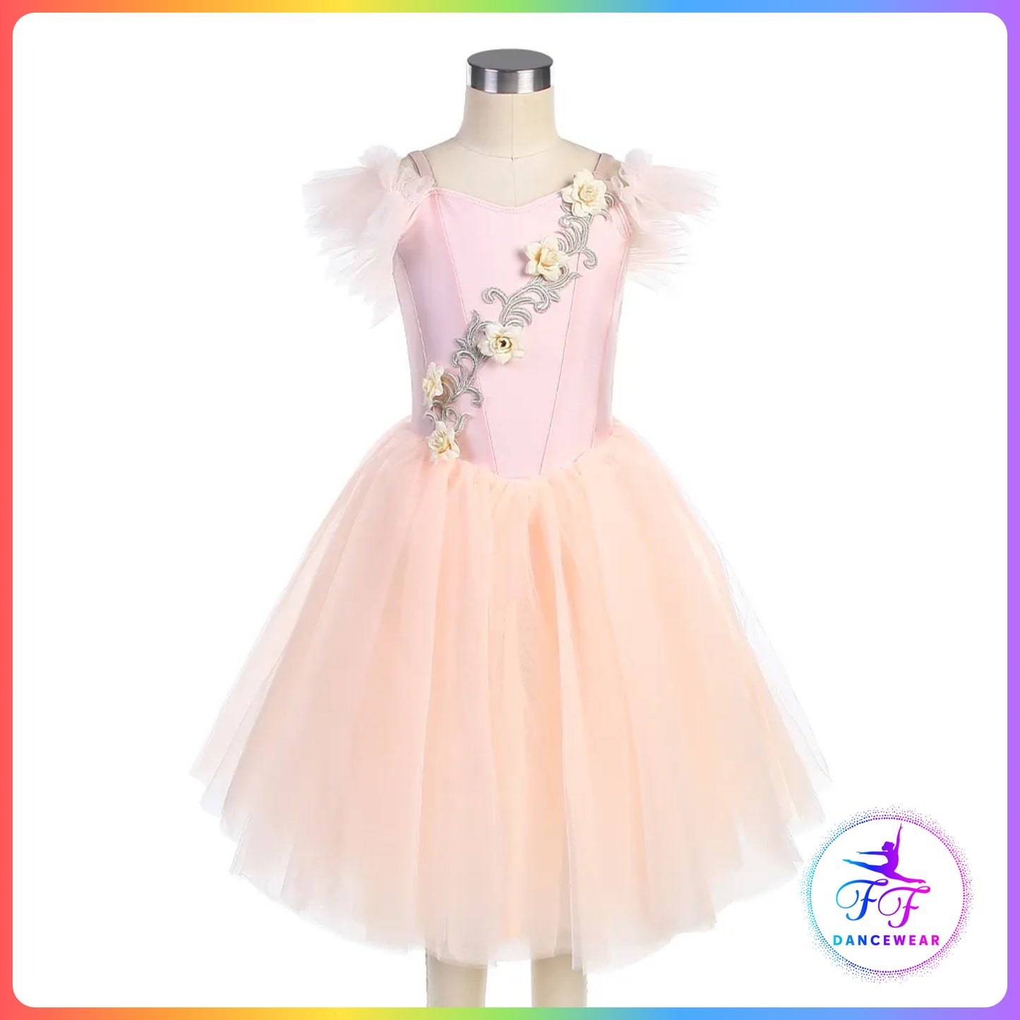 Floral Off the Shoulder Romantic Tutu Green / Pink (Child & Adult Sizes)