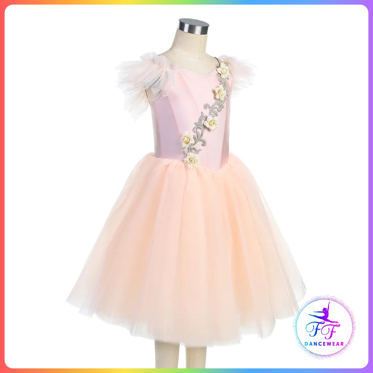 Floral Off the Shoulder Romantic Tutu Green / Pink (Child & Adult Sizes)