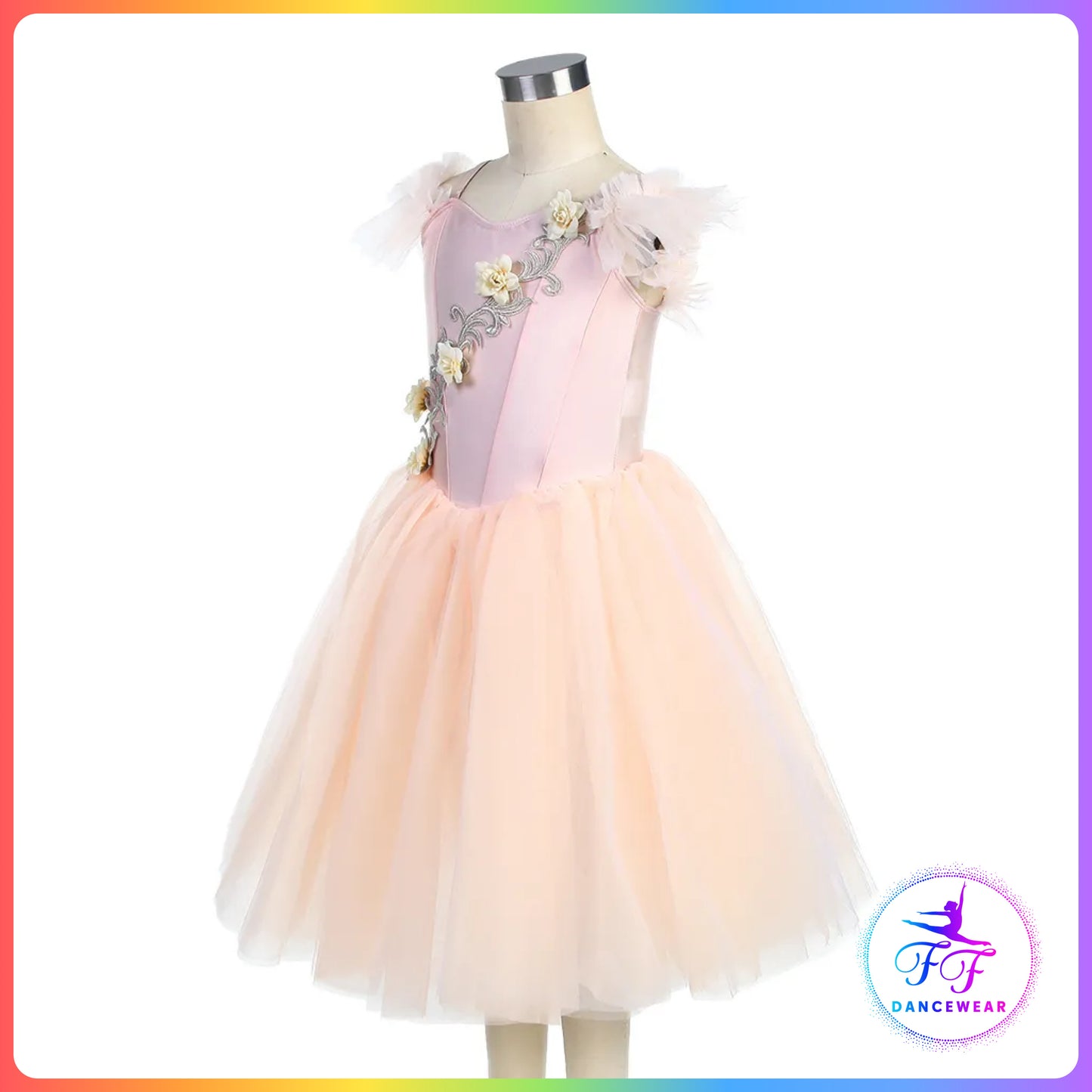 Floral Off the Shoulder Romantic Tutu Green / Pink (Child & Adult Sizes)