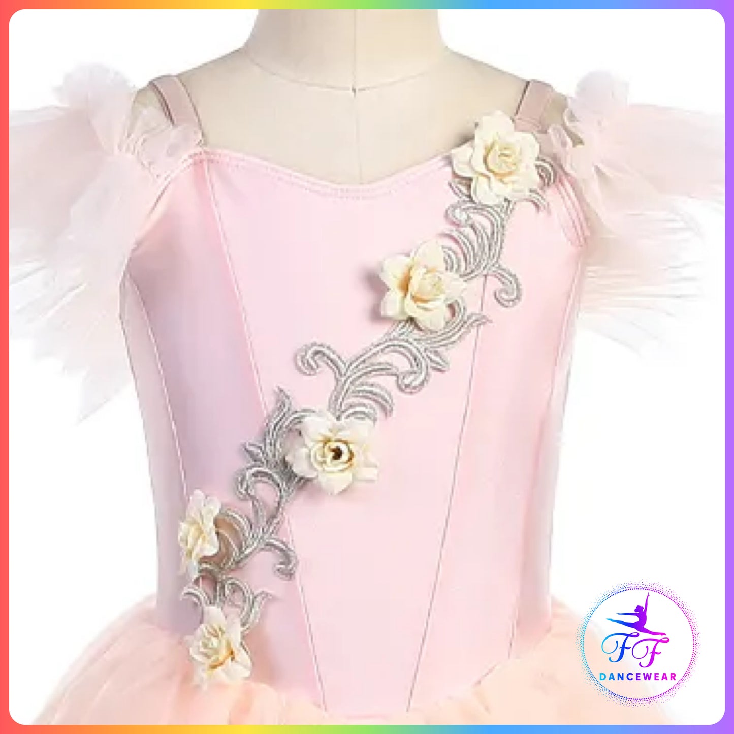 Floral Off the Shoulder Romantic Tutu Green / Pink (Child & Adult Sizes)