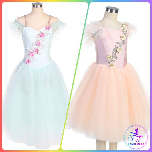 Floral Off the Shoulder Romantic Tutu Green / Pink (Child & Adult Sizes)