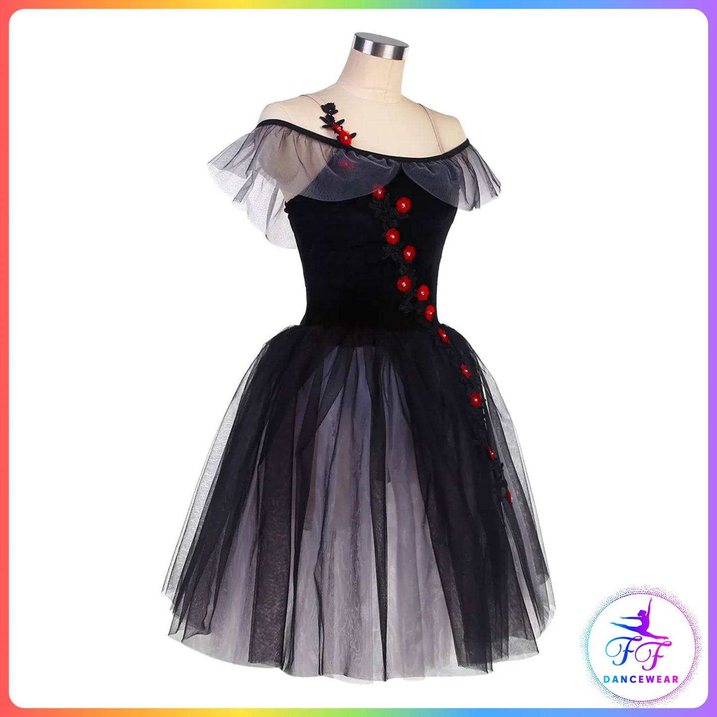 Black Off the Shoulder Romantic Tutu (Child & Adult Sizes)