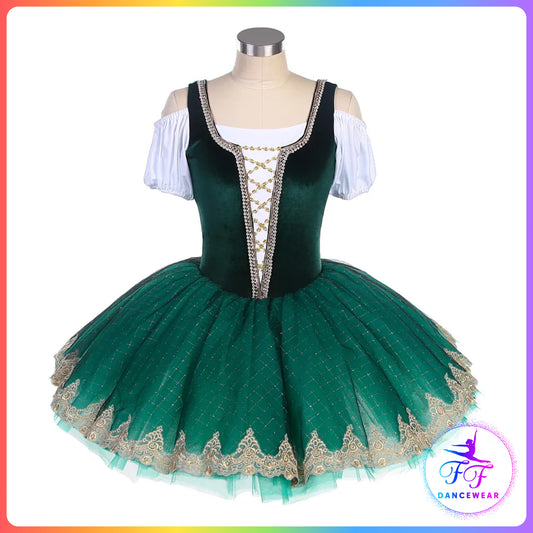 Green Velvet Cold Shoulder Style Bell Ballet Tutu (Child & Adult Sizes)