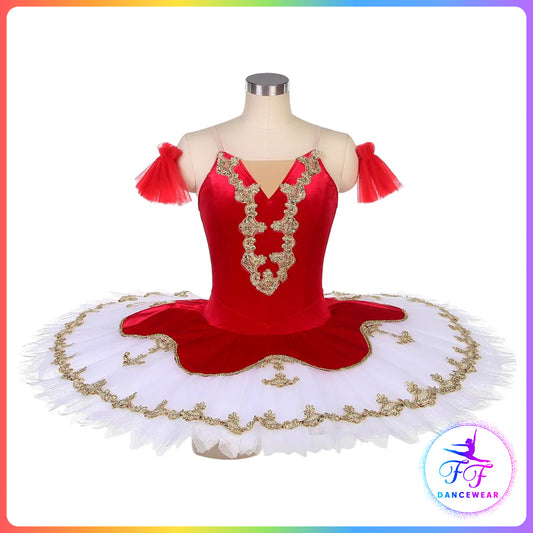 Red Velvet & Gold Professional Ballet Pancake Tutu (Child & Adult sizes)