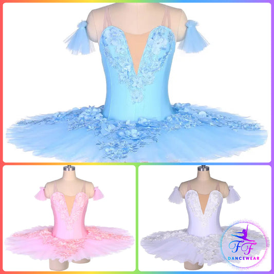 Floral Professional Ballet Pancake Tutu Blue / Pink / White (Child & Adult sizes)