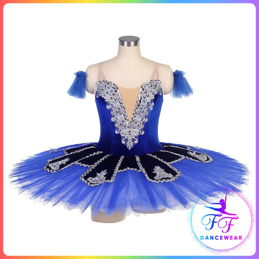 Dark Blue Velvet & Silver Professional Ballet Pancake Tutu (Child & Adult sizes)