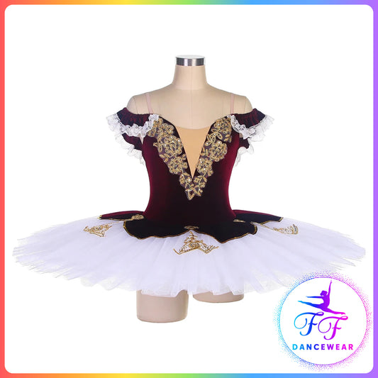 Burgundy Velvet Off the Shoulder Professional Ballet Pancake Tutu (Child & Adult sizes)