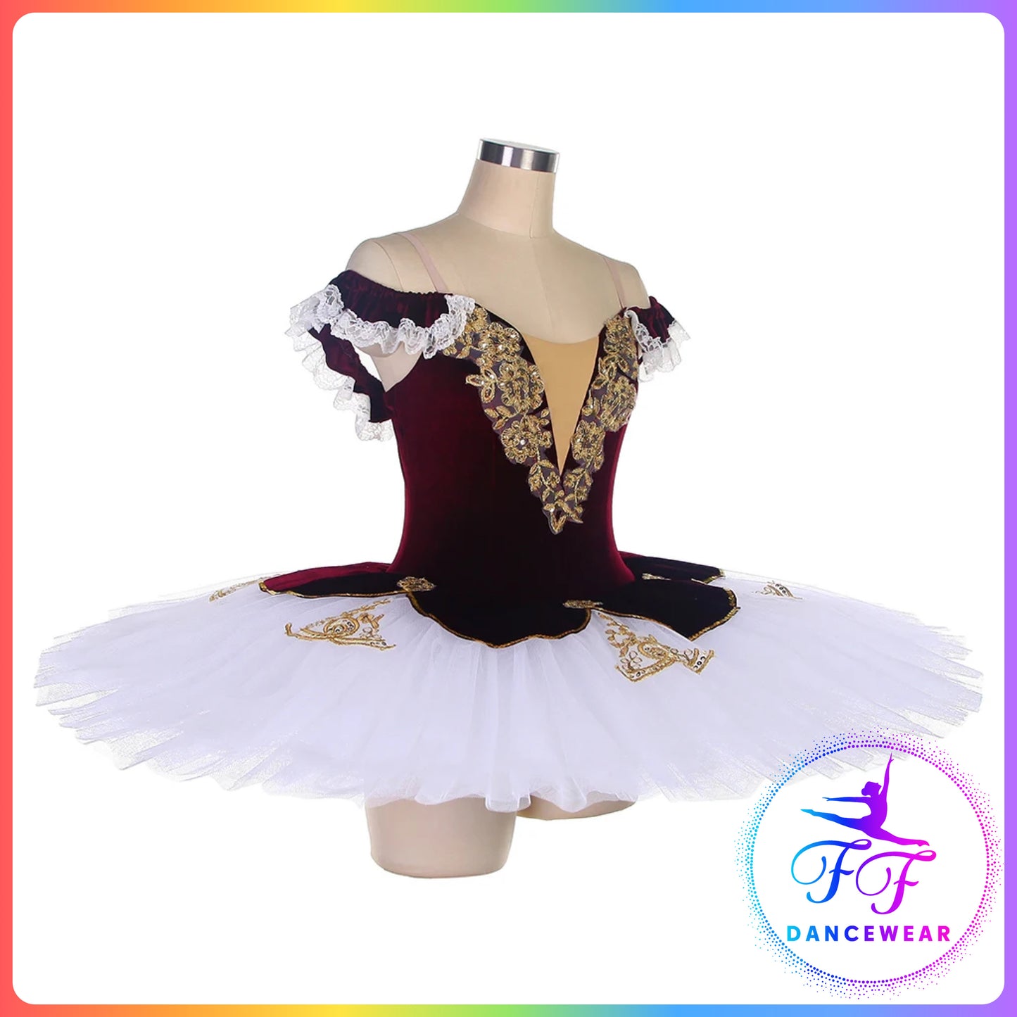 Burgundy Velvet Off the Shoulder Professional Ballet Pancake Tutu (Child & Adult sizes)