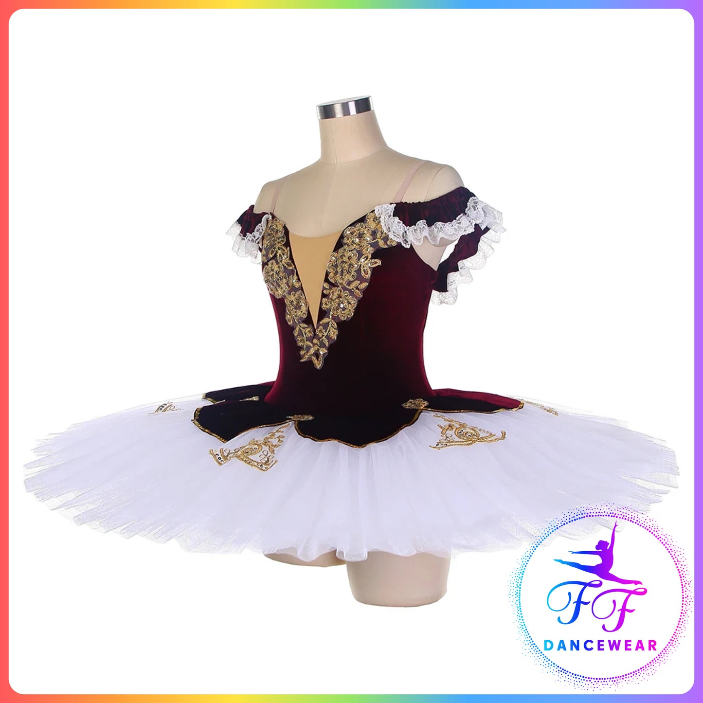 Burgundy Velvet Off the Shoulder Professional Ballet Pancake Tutu (Child & Adult sizes)