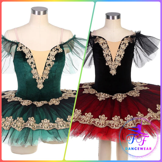 Green / Red Velvet Off the Shoulder Professional Ballet Pancake Tutu (Child & Adult sizes)