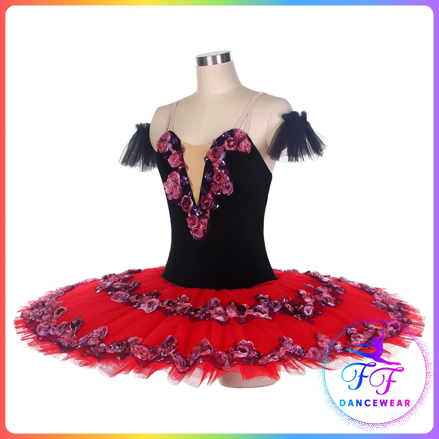 Black & Red Velvet Floral Professional Ballet Pancake Tutu (Child & Adult sizes)