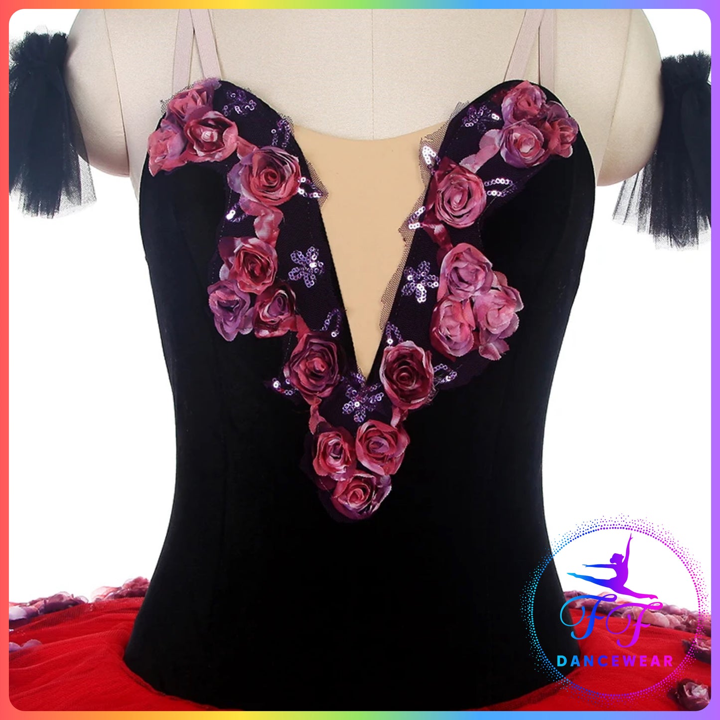 Black & Red Velvet Floral Professional Ballet Pancake Tutu (Child & Adult sizes)