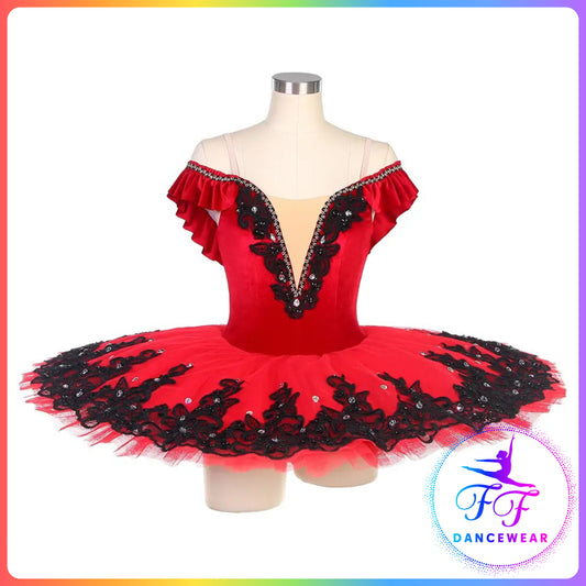 Off Shoulder Red Velvet Professional Ballet Pancake Tutu (Child & Adult sizes)