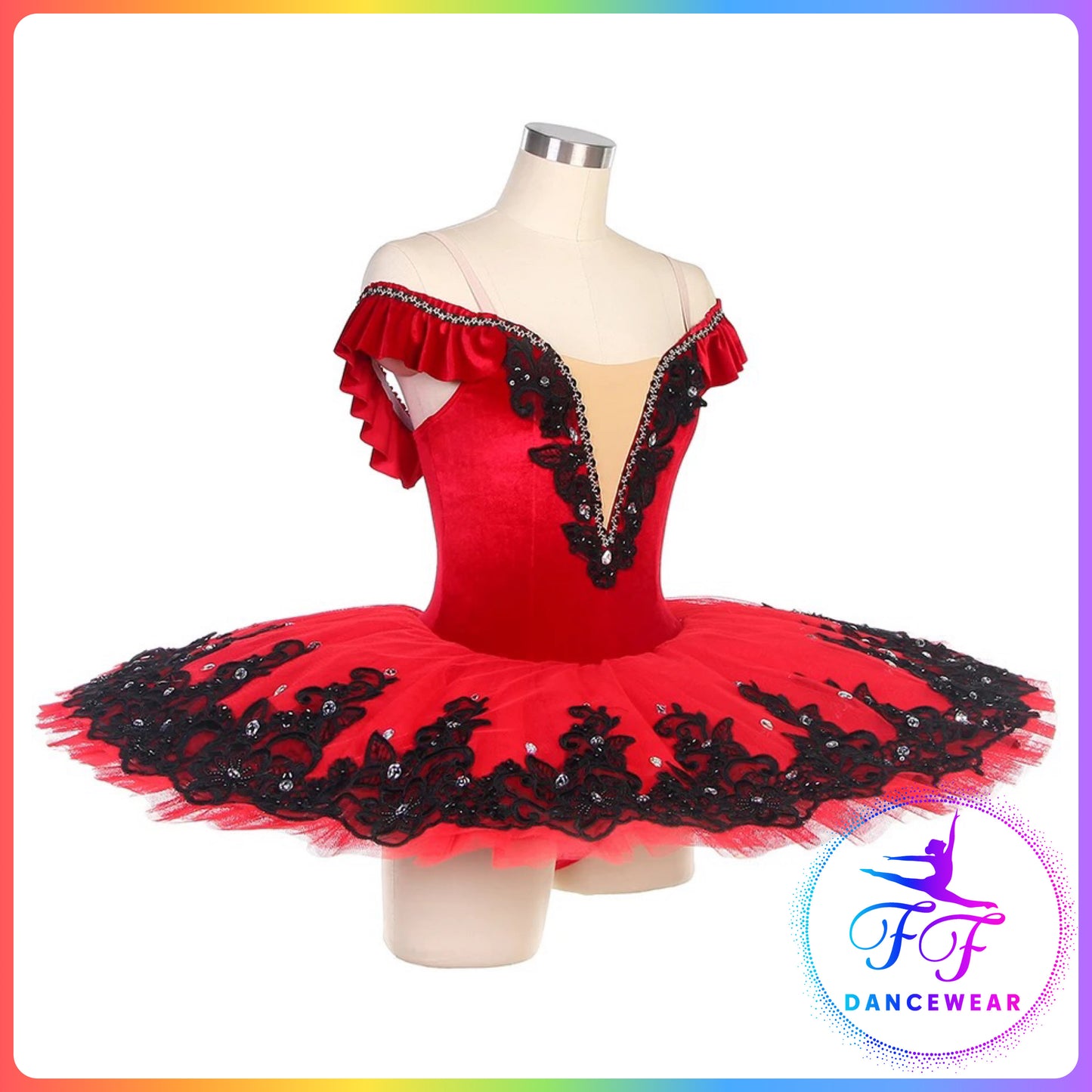 Off Shoulder Red Velvet Professional Ballet Pancake Tutu (Child & Adult sizes)