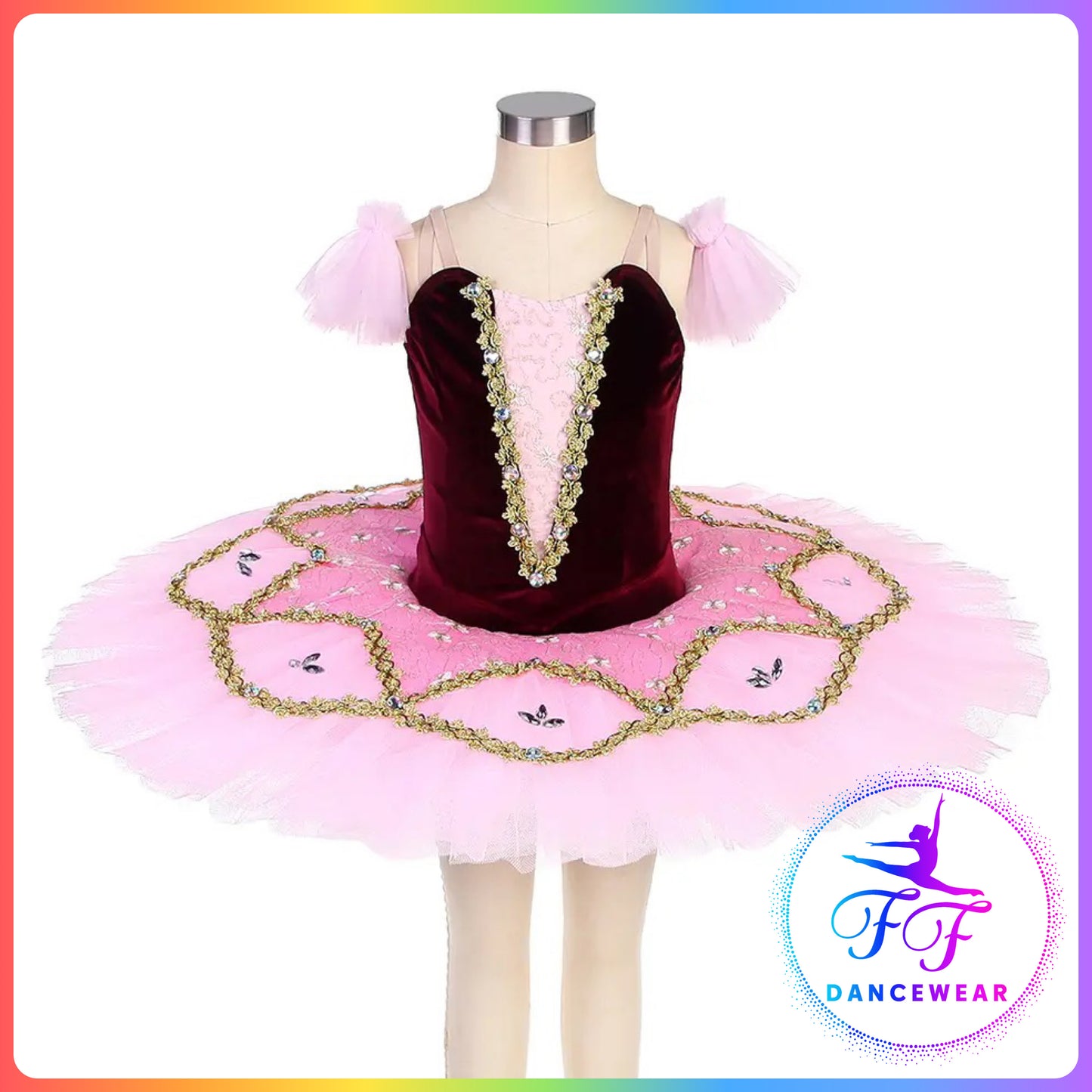Burgundy & Pink Velvet Professional Ballet Pancake Tutu (Child & Adult sizes)