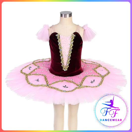 Burgundy & Pink Velvet Professional Ballet Pancake Tutu (Child & Adult sizes)