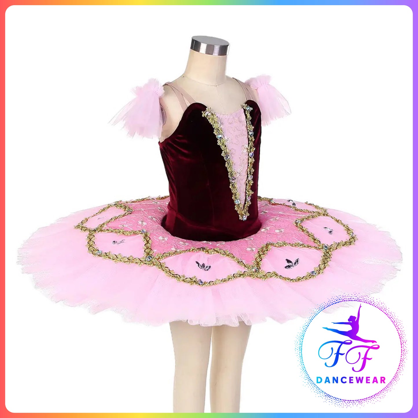 Burgundy & Pink Velvet Professional Ballet Pancake Tutu (Child & Adult sizes)