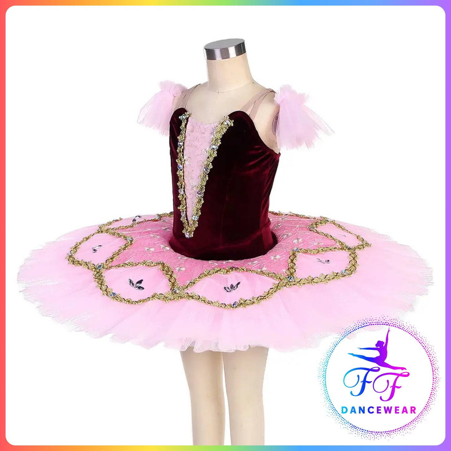 Burgundy & Pink Velvet Professional Ballet Pancake Tutu (Child & Adult sizes)