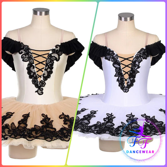 Ivory / White & Black Professional Ballet Pancake Tutu (Child & Adult sizes)