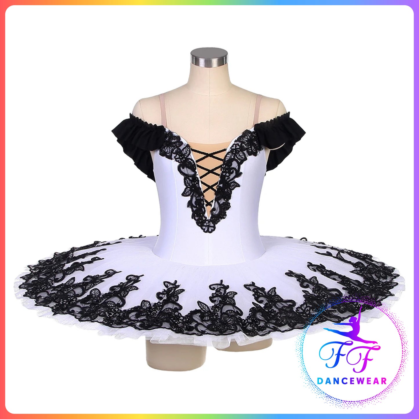 Ivory / White & Black Professional Ballet Pancake Tutu (Child & Adult sizes)