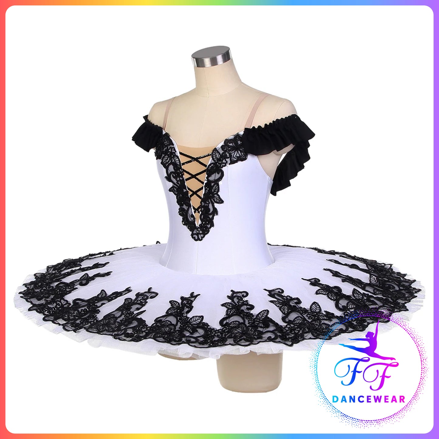 Ivory / White & Black Professional Ballet Pancake Tutu (Child & Adult sizes)