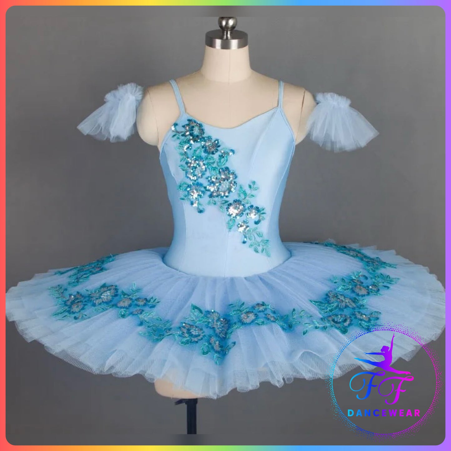 Blue Sequin Floral Stretch Professional Ballet Pancake Tutu (Child & Adult sizes)