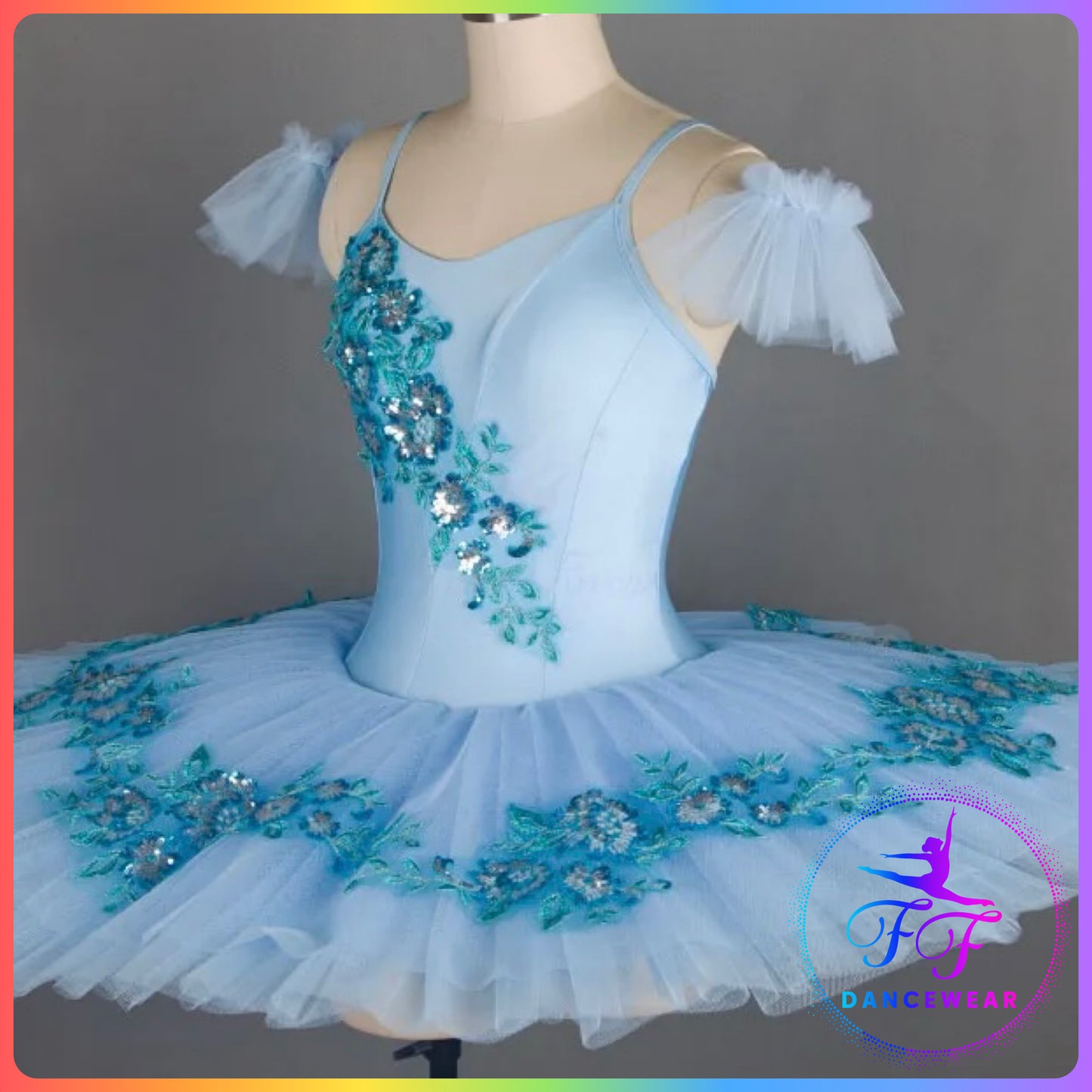 Blue Sequin Floral Stretch Professional Ballet Pancake Tutu (Child & Adult sizes)