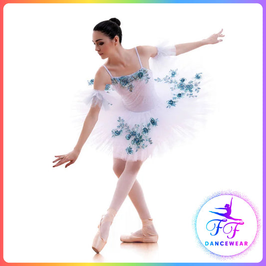 White Sequin Floral Stretch Professional Ballet Pancake Tutu (Child & Adult sizes)