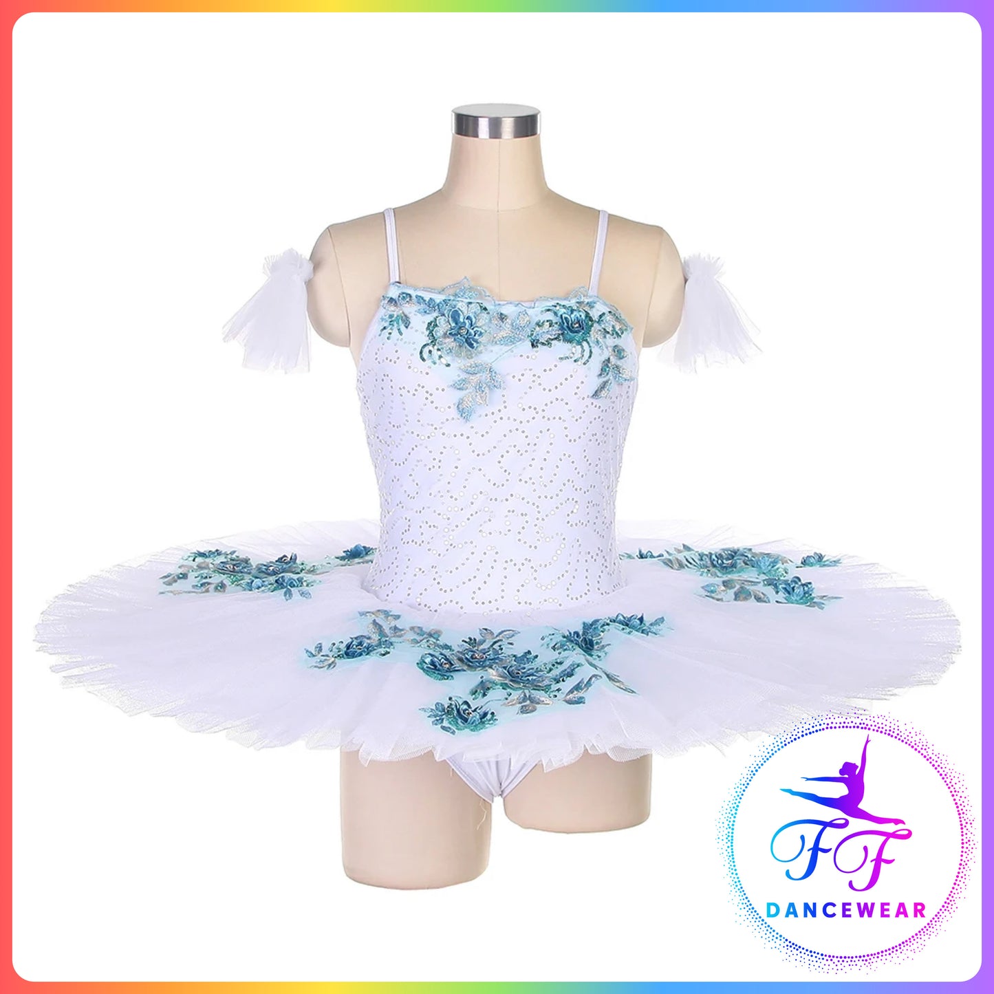 White Sequin Floral Stretch Professional Ballet Pancake Tutu (Child & Adult sizes)