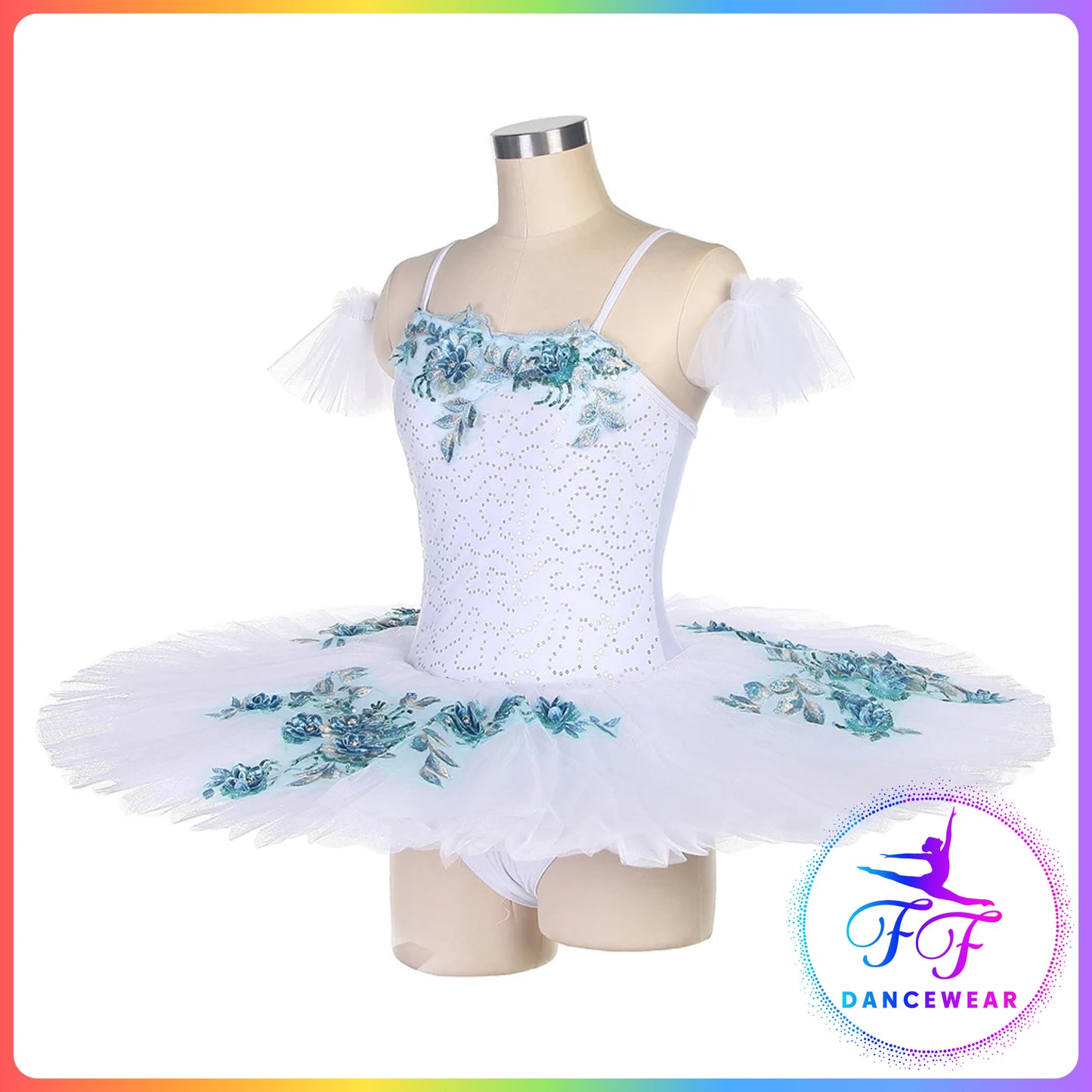 White Sequin Floral Stretch Professional Ballet Pancake Tutu (Child & Adult sizes)