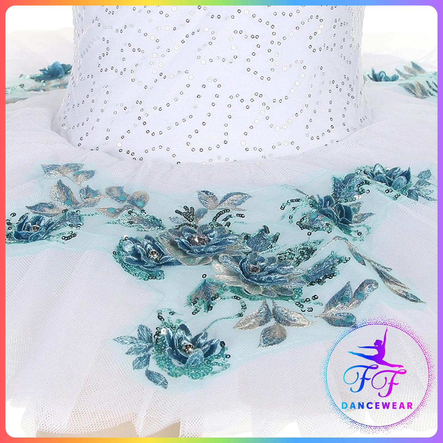 White Sequin Floral Stretch Professional Ballet Pancake Tutu (Child & Adult sizes)