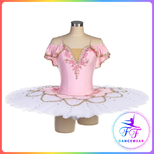 Off Shoulder Pink Stretch Professional Ballet Pancake Tutu (Child & Adult sizes)